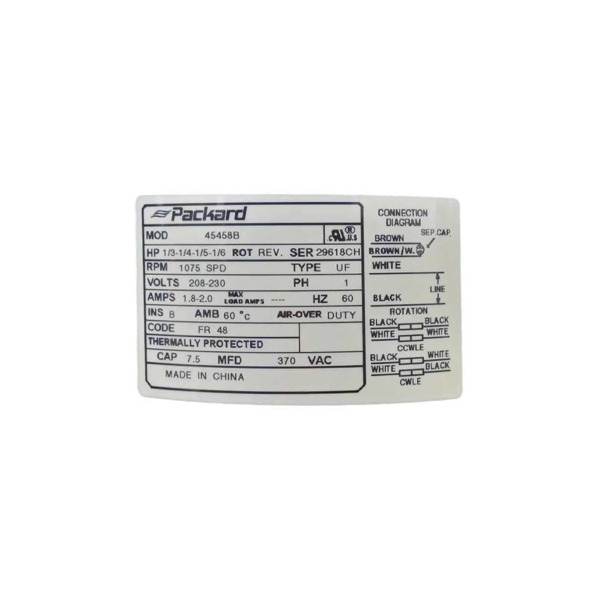 Packard Replacement for 45458B Multi Condenser Fan Motor 1/3-1/4-1/5-1/6 208-230 V 1075 RPM