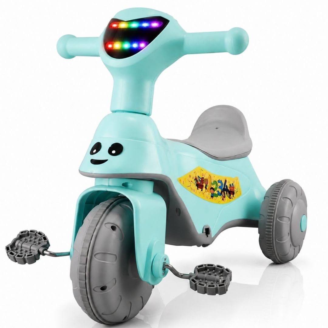 Little Pup Kids Tricycle Ride-On Toy for Toddlers | Musical LED Light Baby Cycle | Detachable Pedals, Wide Seat & Storage | Ride On Trike for Boys & Girls 1-3 Years - Sky Blue-image-1