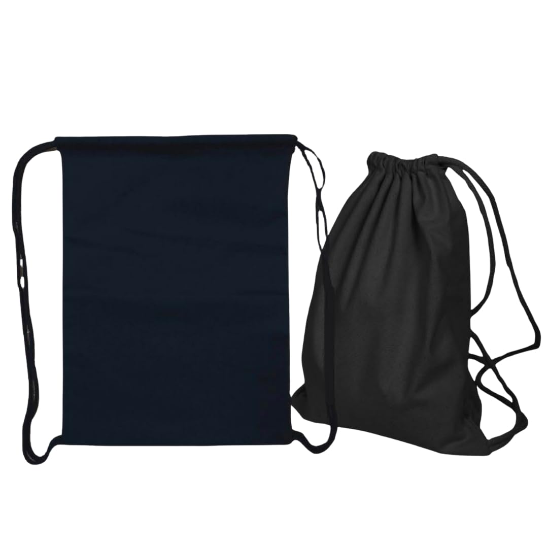 crownlit Drawstring Cotton Carry Bags, 38cm x 50cm, Pack of 2, Colors : Black/White-picture-3