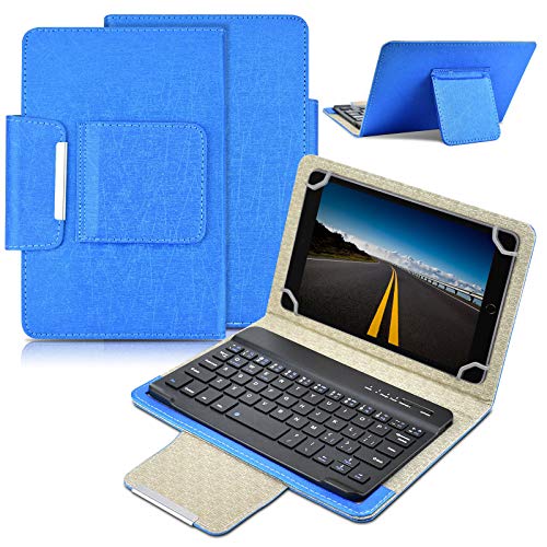 Universal 7 inch Tablet Keyboard Case, 【DETUOSI】 Wireless Bluetooth Removable Keyboard + Folio PU Leather Cover + Stand, Travel Portable Leather Sleeve for iOS/Android/Windows 7.0'' Tablet #Blue