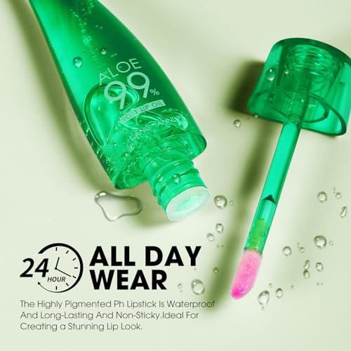 Aloe Vera Lip Oil, Magic Colour Changing Lip Gloss, Long Lasting Nutritious Moisturizing Aloe Vera Lip Balm, Light Texture No Greasy Color Changing Lipstick for Women Girls - Image 8