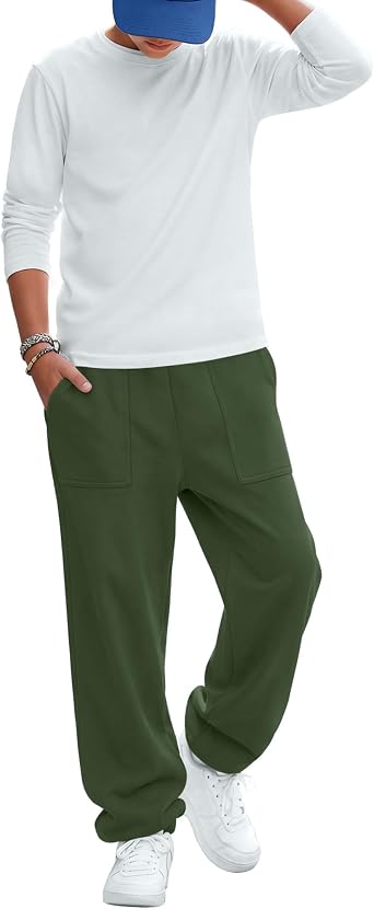 Boys Sweatpants 5-14Y Elastic Waist Joggers Kids Athletic Workout Baggy Outdoor Hiking Pants with 2 Patch Pockets