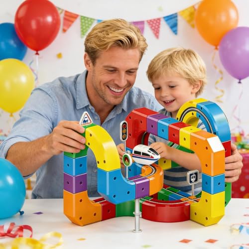 Image of Electric Train Track Set for Kids 3D Magic Flexible Race Track, Gravity-Defying Electric Train Building Blocks, Modular Educational STEM Toy for Boys & Girls (81)