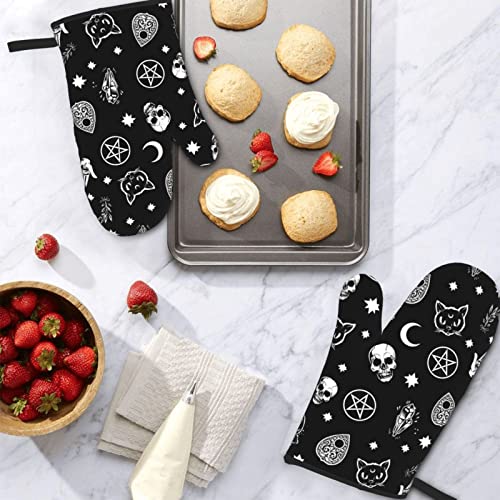 Gothic Skull Cat Moon Halloween Oven Mitts 2Pcs Heat Resistant Non Slip Kitchen Gloves For Cooking Bbq Baking Grilling #TOP6