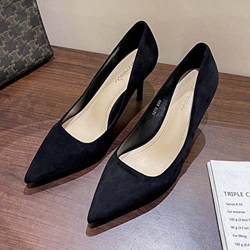 JOEupin Women's Pointed Toe Pumps Classic Suede Shoes Kitten Heel Slip On Dress Pumps 2.36 Inch2