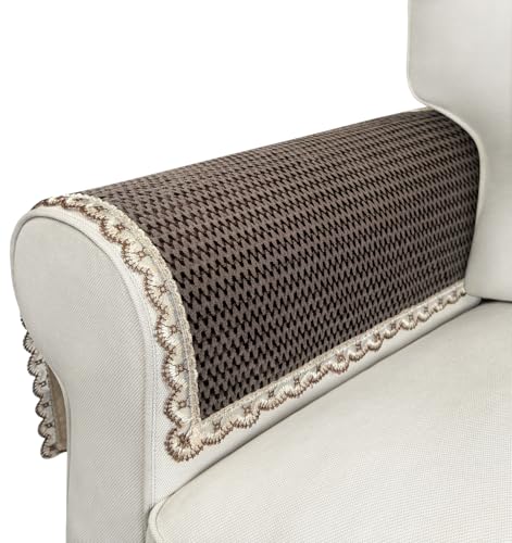 Velvet Couch Arm Covers, 2pcs Non-Slip Lace Armrest Covers, Headrest/Backrest Cover, Seat Slipcover for Pet Armchair Loveseat Recliner Furniture (28"24", Chocolate)