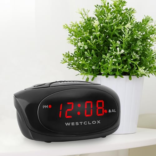Image of Westclox Super-Loud LED Electric Alarm Clock with 0.6 inch Digital Display, Adjustable Alarm Volume, 9-Minute Snooze & Battery Backup - Standard Digital Clock for Bedroom, Home or Office (Black)