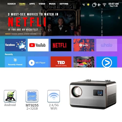 Image of TOPTRO HQ5 1080p Native Resolution Projector for Home 4K Support, 12000 Lumen (1100 ANSI) Auto (Focus+Keystone+Screen Fit) WiFi 6 Inbuilt Netflix PrimeVideo Hotstar 10W Speaker 300 inch Max Display