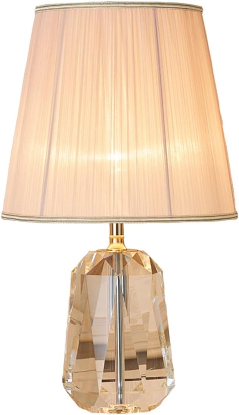 Table Lamp Bedside Crystal Farmhouse Nightstand Ruched Fabric Lampshade