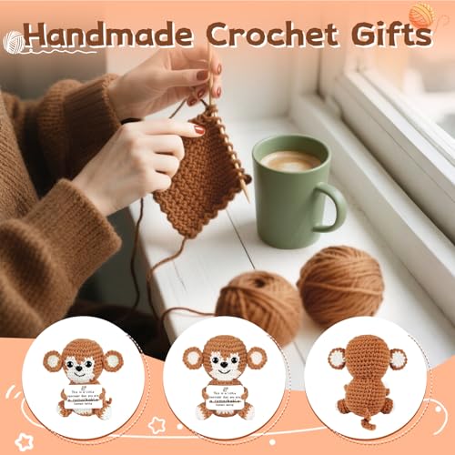 Gifts for Him/Her: Thank You Support Stuffed Animal Women/Men Present, Handmade Positive Crochet Monkey Emotional Birthday Christmas Retirement Gifts for Teacher Friend Coworker Couple