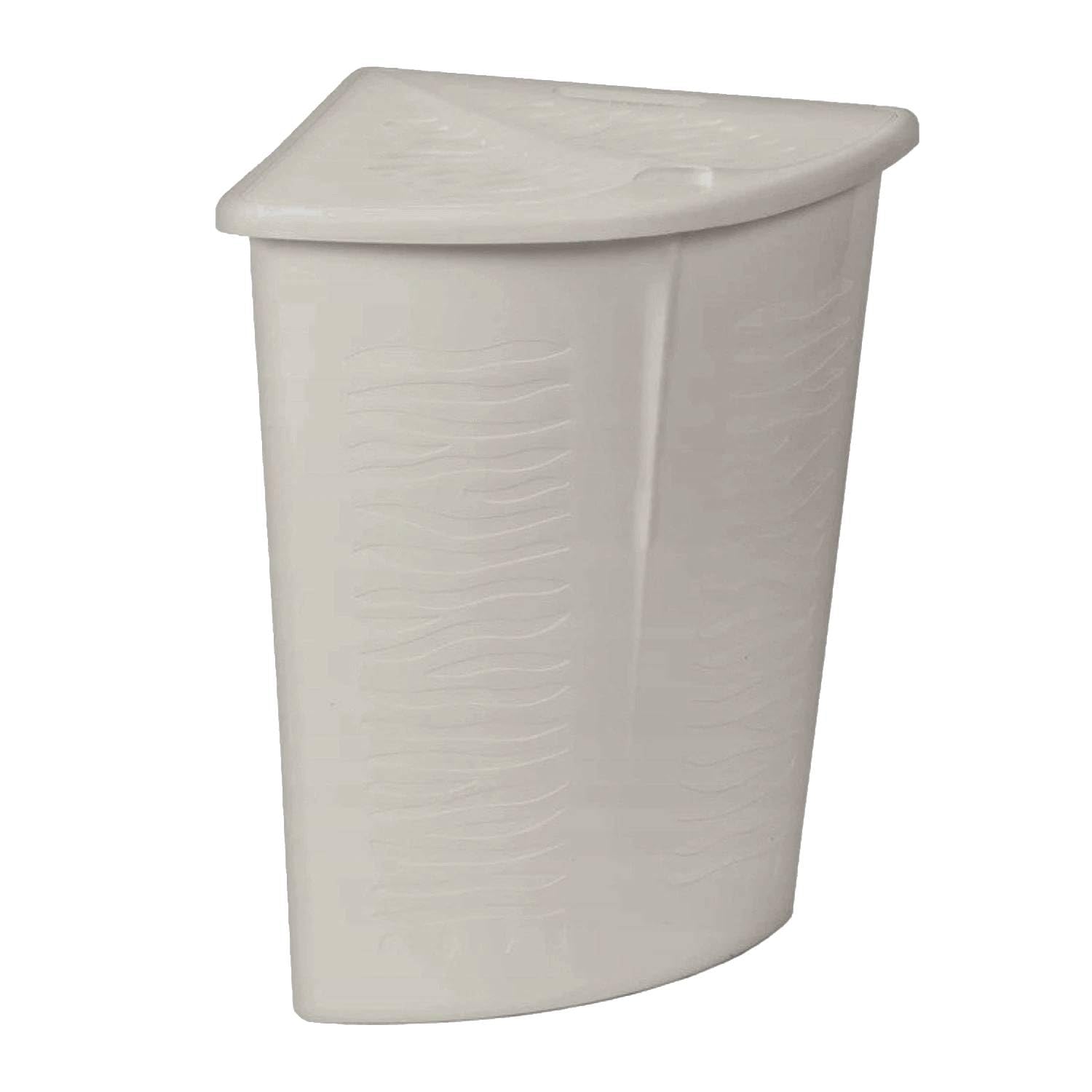 Zebra Corner Laundry Hamper with Lid - Space Saving Plastic Laundry Basket for Bathroom or Utility Room - 45 Litre Triangular Washing Bin (Beige)