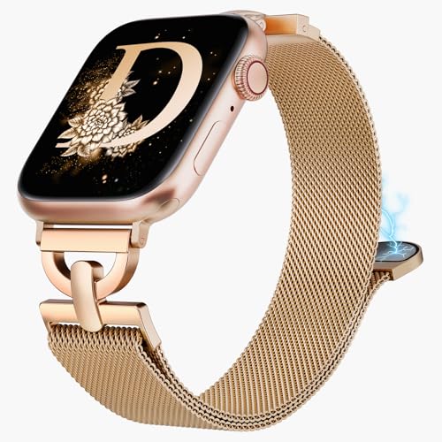 BEEXI Stainless Steel Magnetic Loop Compatible with Apple Watch Band 42mm 44mm 45mm 46mm 49mm Women Metal Mesh D-shaped Clasp Strap for iWatch SE Series 10/9/8/7/6/5/4/3/2/1/Ultra(1/2) Rose Gold