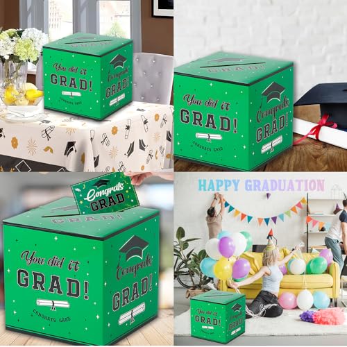 Image of Graduation Card Box 2026 Green Graduation Party Decorations Graduations Card Box Holder Foldable Congrat Grad Cards Gift Boxes 2026 Graduations Decoration for Class of Graduate Party Supplies Favor