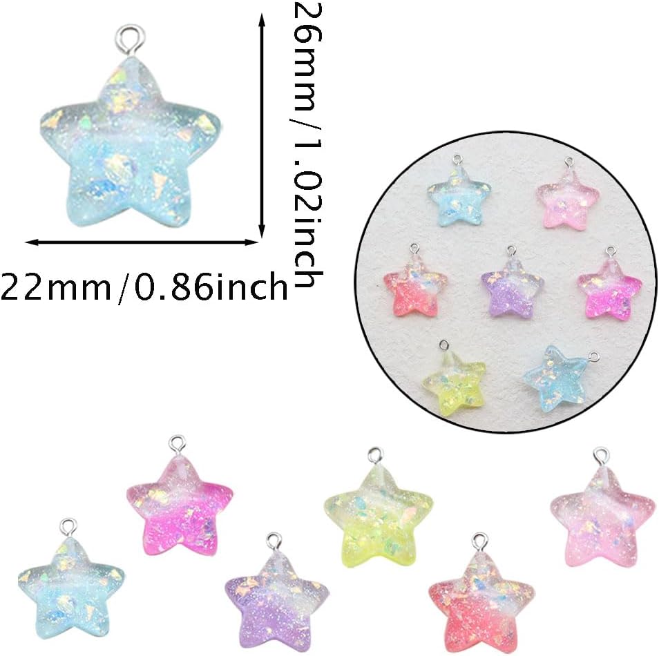 Mixed Color Resin Glitter Star Charms 30 Pcs Cool Paillette Sequin Pentagram Dangle Pendants for DIY Earrings Necklace Bracelet Jewelry Making Accessory - Image 2