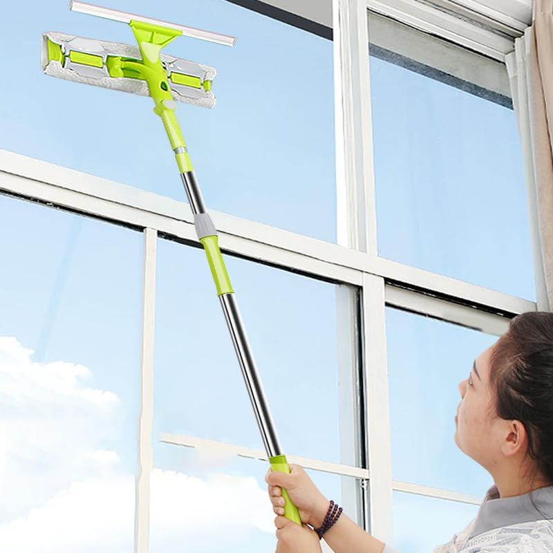 Image of PIYUCOLONY Solar Panel & High-Rise Window Cleaning Kit - Double Sided Mop with Long Pole, Microfiber Cloth & Rubber Scraper - Cleaning (Pack of 1)