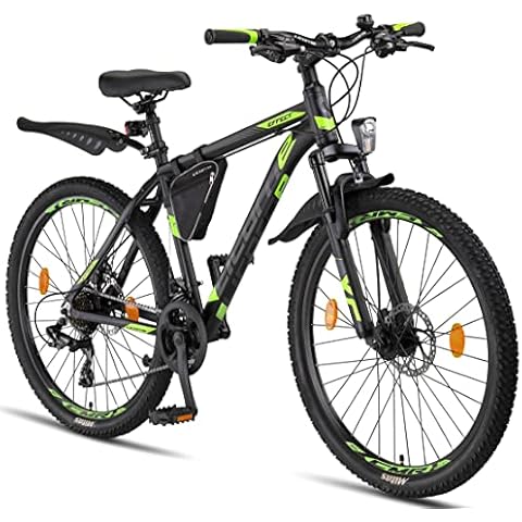 Licorne Bike Effect Premium Mountain Bike in 26 Inch - Alloy Frame Bicycle for Boys, Girls, Men and Women - 21 Speed Gear - Men's Bike (2xDisc Brakes) Black Lime Cover