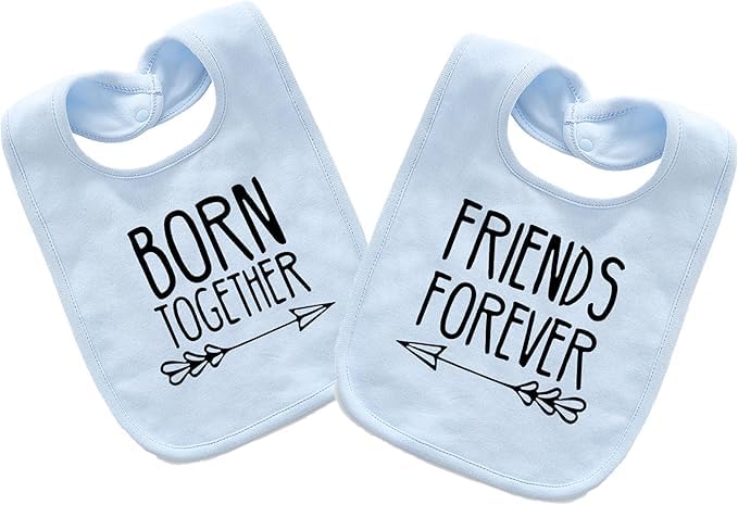 culbutomind Baby Twins Bibs Born Together Friends Forever Newborn Toddler Cute Unisex Bibs Infant Twin Outfits(blue)