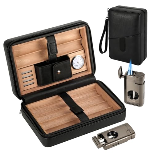 Estuche humidor de puros de viaje, cuero forrado de madera de ced...