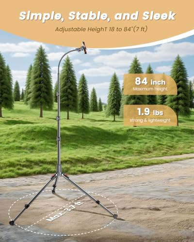 Image of CAMBOFOTO 84 inch Phone Tripod, Tall Tripod Stand for Selfies with Flexible Gooseneck & Remote, Compatible with iPhone Android, Travel /Gopro /Ring Light /Webcam /Video Recording /Vlogging