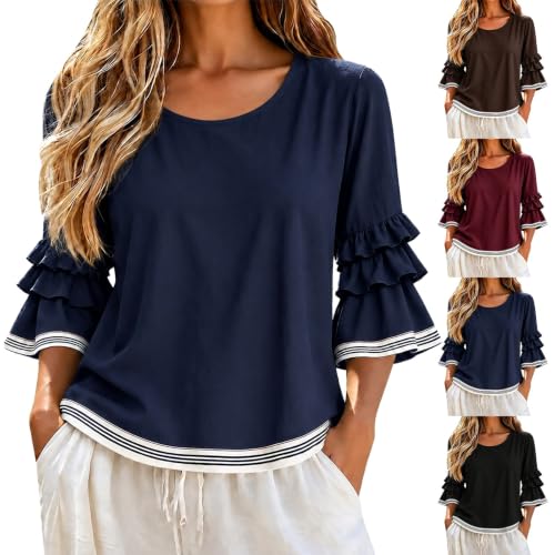MESSIYO Long Sleeve Shirts for Women Fall Casual Blouse Navy - image 1