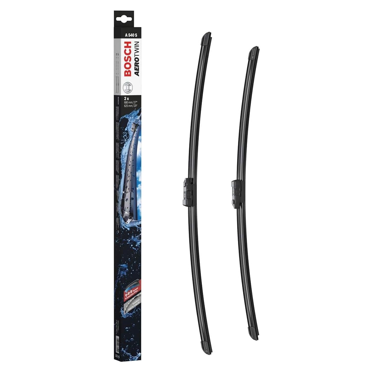 Bosch Aerotwin A540S Front-Scheibenwischer - Set mit 2 Ersatz-Scheibenwischern und vormontiertem Adapter - 2 Wischblätter, 680 mm und 625 mm
