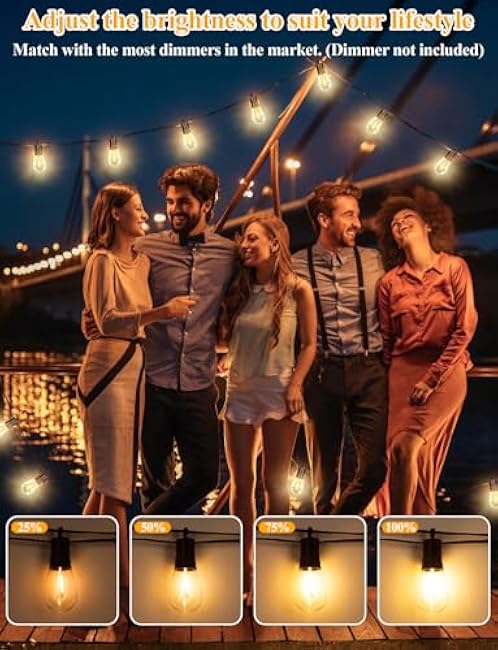 Brightever LED Outdoor String Lights 60FT S14 Vintage Edison Bulbs 2700K