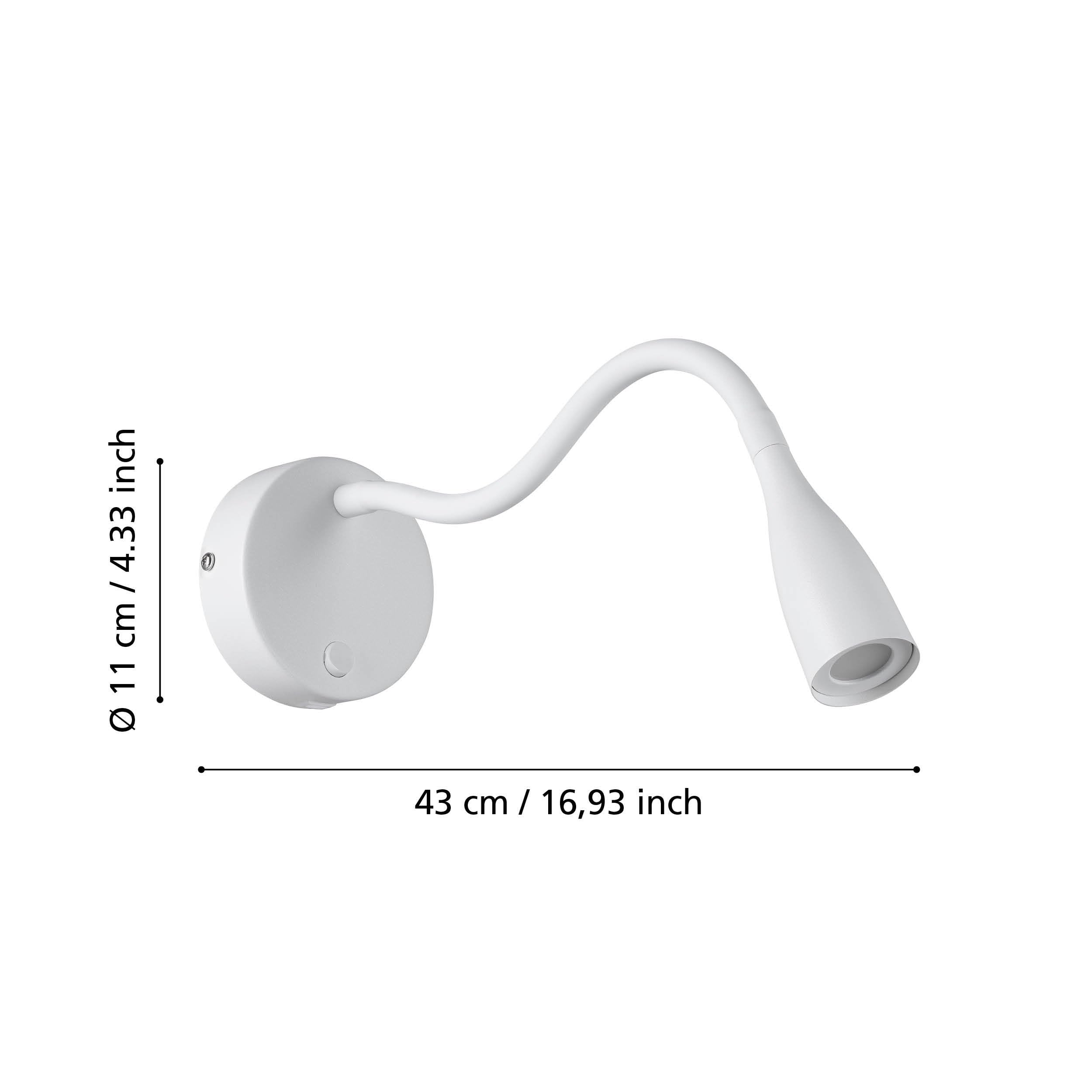 Eglo Lampada da parete a LED Olivandino 1, collo di cigno, luce lettura muro, per camera letto, con interruttore e ricarica USB, in metallo plastica bianca, bianco caldo