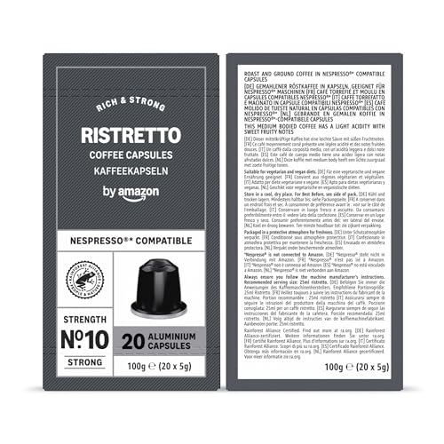 by Amazon Sortimentspackung, Aluminium-Kaffeekapseln, kompatibel mit Nespresso, mittelgeröstet, 100 Stück (5 Packungen mit je 20 Stück) – Rainforest Alliance zertifiziert 4