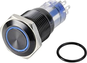 TRU Components LAS2GQH-22ZE/B/12V/A/P - Pulsador de presión (250 V, 3 A, 2 x Apagado, IP65, 1 Unidad), Color Azul