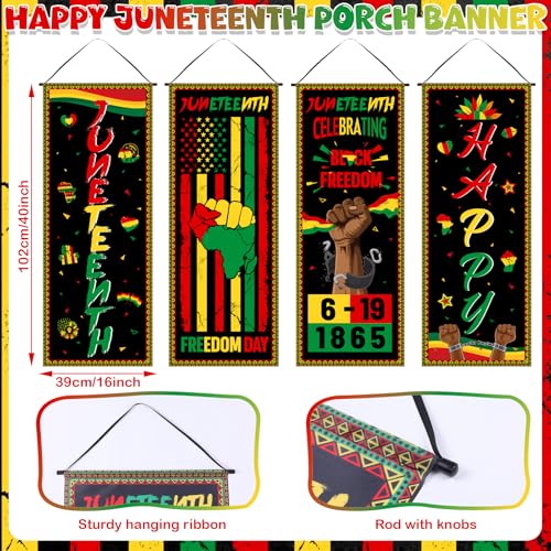 Image of Panelee 4 Pcs Happy Juneteenth Porch Sign Banners Juneteenth Decorations African American Independence Day Freedom Day Banner Backdrop for Classroom School Doorway Indoor Outdoor Wall Hanging Decor
