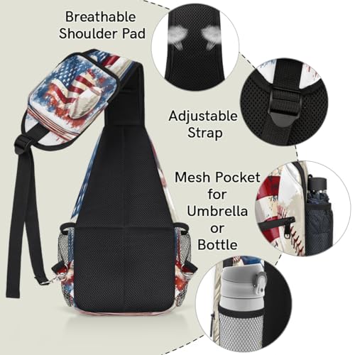 Baseball American Flag Sling Bag Crossbody Sling Backpack Hiking Daypack for Men Women Chest Bag for Travel Running4