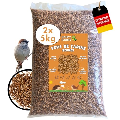 HappyFarms vers de Farine séchés - 10 kg - Nourriture Naturelle de qualité supérieure pour Oiseaux Sauvages, Reptiles et hérissons