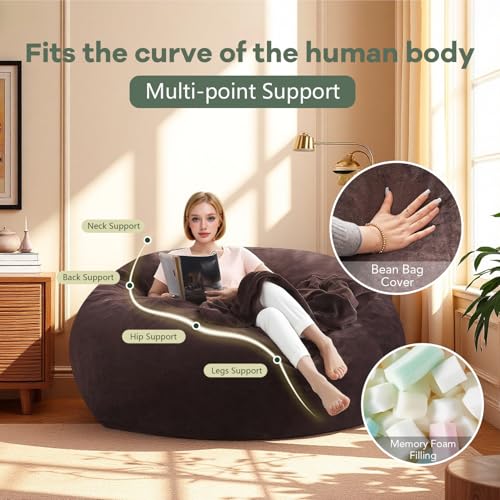 Image of 5FT,Big Bean Bag Chairs for Adults,Bean Bag with Filler Included,Memory Foam Bean Bag,Giant beanbag,Suitable for Reading Chairs in Living Room, Bedroom and Dormitory. (Brown, 5 Foot)