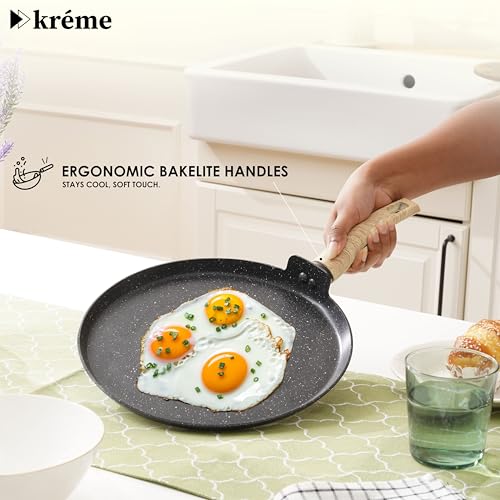 Image of Kreme Venetia Premium Series Granite Non-Stick 6 Pc Cookware Set | Kadai with Lid, Frypan, Dosa Tawa and Sauce Pot | Granite Coating | Induction & Gas Stove Use | Healthy Low-Oil Cooking, Grey