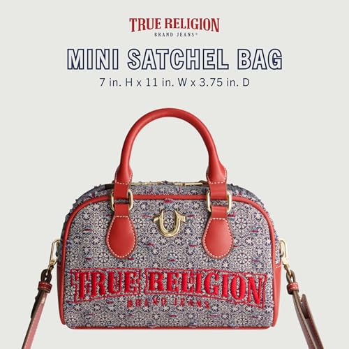 True Religion Satchel Bag, Women's Mini Tile Denim Purse Shoulder Handbag, Navy2
