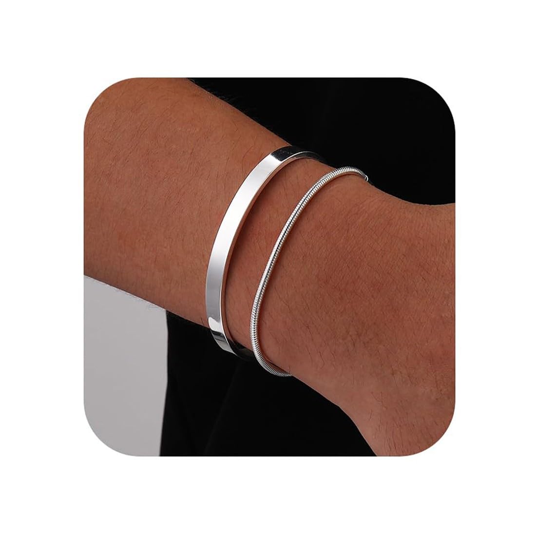 COYUN COYUN 2 Piezas Pulsera Hombre Pulseras Hombre Pulseras para Hombres Acero Inoxidable Apilable Pulseras Plata para Hombres Niños Brazalete Cubana Cadena de Eslabones Pulseras Regalos para Papá Esposo