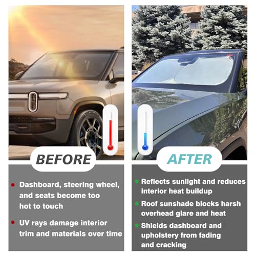 Image of BestEvMod Windshield Sunshade Compatible with 2022-2025 2026 Rivian R1S R1T Accessories Foldable Front Window Sunshade Sun Visor Protector Blocks Glare UV Ray Sun Protection Custom Fit
