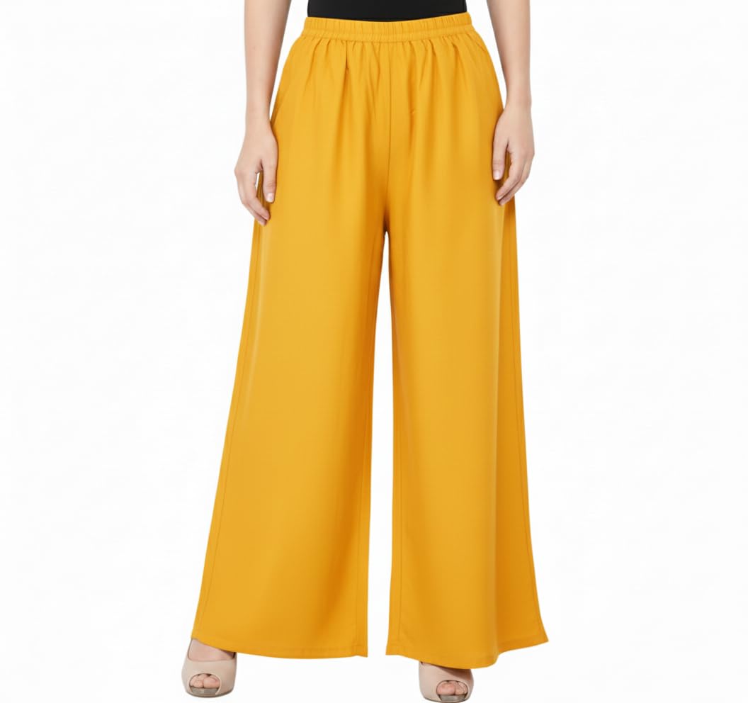 Soft Thick Rayon Plain Palazzo Pants with Wide-Leg Design and Elastic Waist