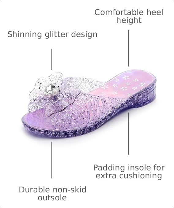Image of Jelly Sandals for Girls Dress Slide Princess Frozen Inspired Elsa Flats Dance Party Cosplay Snow Queen Birthday Clear Slippers Summer Little Girls, Toddler Slip On