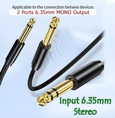 Image of [ 3 Meter ] 6.35mm Stereo to 2 Ports Mono 6.35mm Cable, 1 /4 inch TRS Stereo Y Splitter Insert Cable, Gold Plated Shell 6.35mm 1 /4 inch TRS Male to Dual 6.35mm 1 /4 inch TS Male Mono Cable