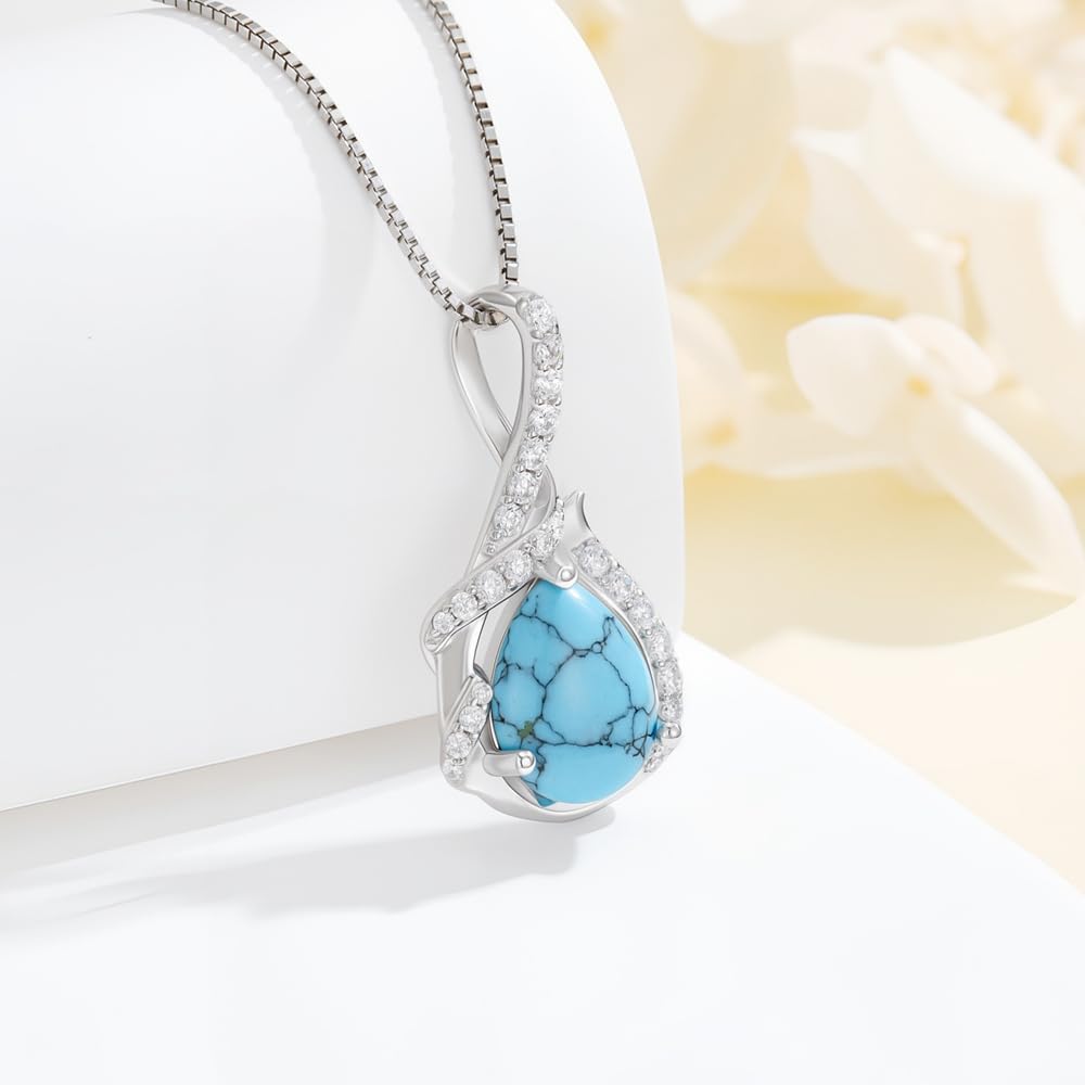 Aihpos Twisted Infinity Turquoise Necklaces for Women Platinum Plated Silver Teardrop Turquoise Pendant Necklace 18''-20''