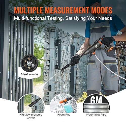 VEVOR Hogedrukreiniger op accu, draadloos, 21 V, krachtige reiniger, draagbaar, 580 psi, 40 bar, elektrische wasmachine, 4 l/min, accu 4,0 Ah, oplader voor het reinigen van terras, tuin, auto - Afbeelding 5