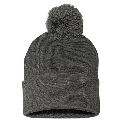 Sportsman Pom-Pom 12" Knit Beanie One Size Dark Heather Grey Cover