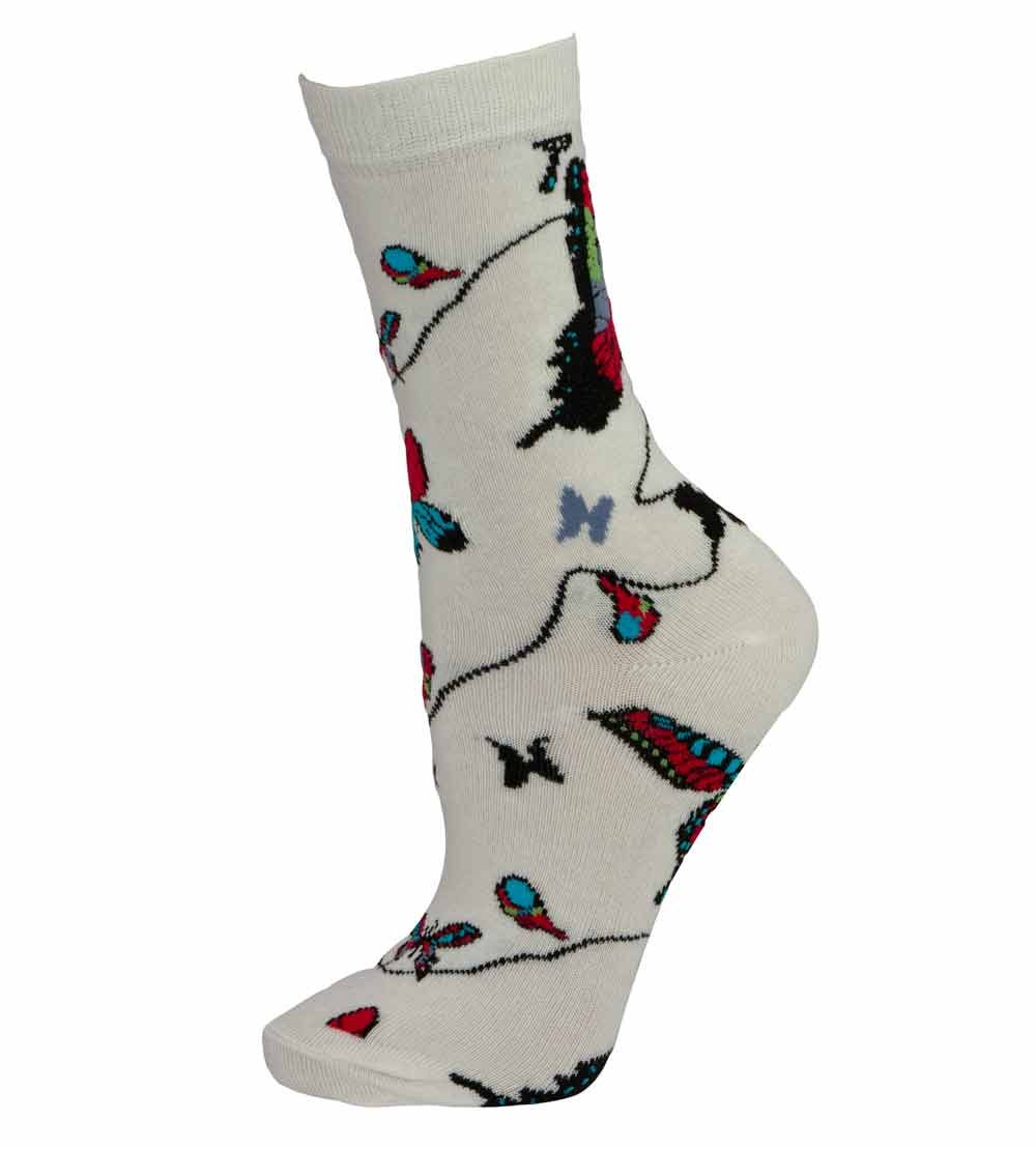 Macahel Premium Cotton Ankle Socks with Butterfly Pattern - Cream