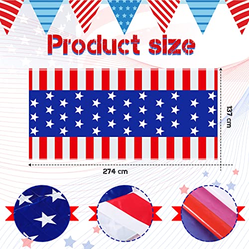 Image of Newwiee 3 Pcs 4th of July Patriotic Tablecloth Disposable American Flag Tablecloth 54x108 Plastic Red White Blue Independence Day Rectangle Table Cover 250th Decoration (Stripes and Stars Style)