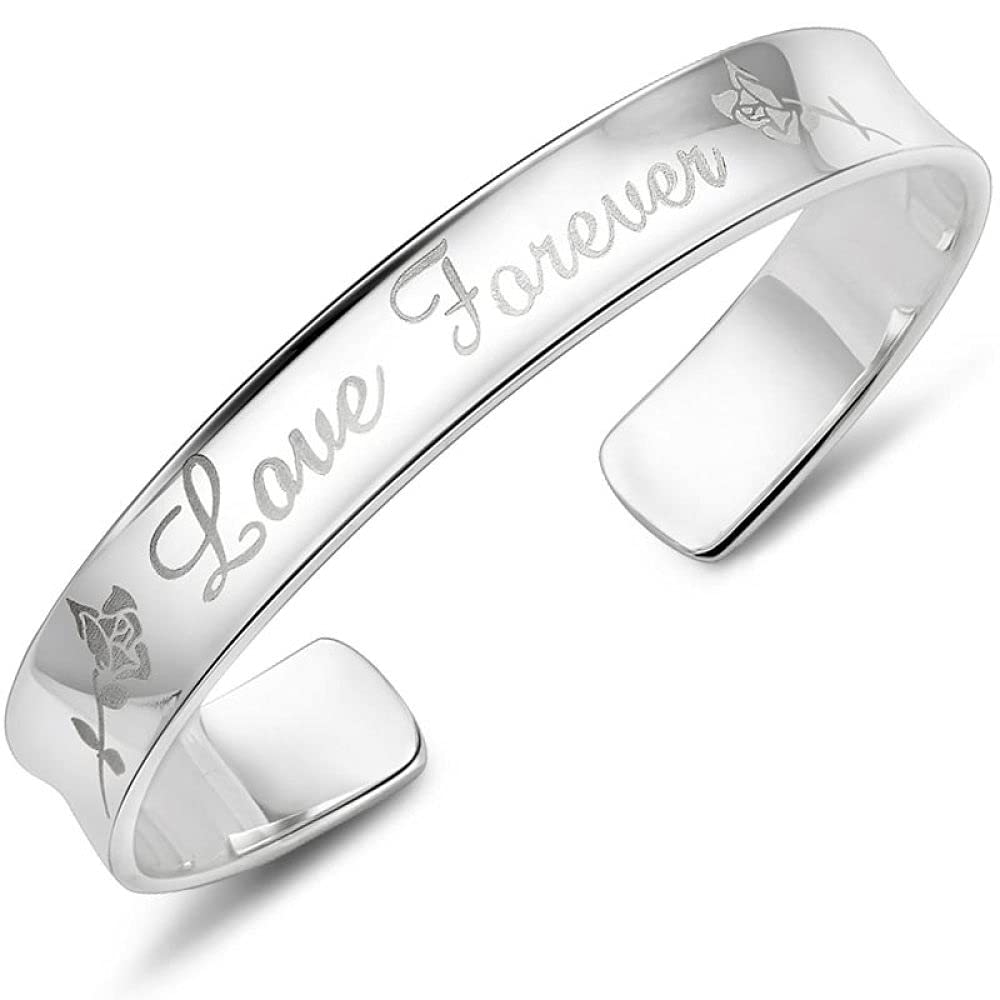 Brazalete De Cadena,Pulsera De Plata 925 Brazalete Ajustable Brazalete Tallado A Mano Joyería De Plata Esterlina Rosa Regalos De Cumpleaños for Hermanas Amigas Parejas Mamá