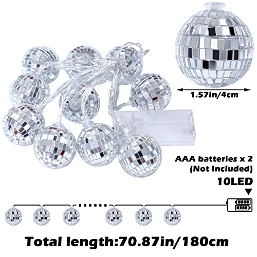 Bbto 10 Led Disco Ball String Lights Decorations Mirror Disco Ball Ornaments 70S Disco Party Supplies Mini Disco Balls Tree Ornament Light Battery Operated Disco Balls For Christmas (Silver White) #TOP2