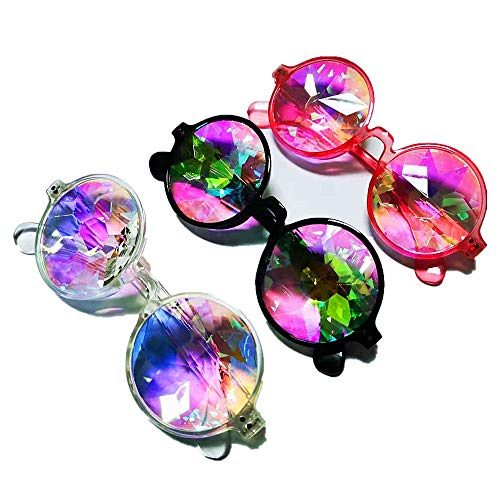 DPLUS Kaleidoscope Rainbow Crystal Goggles - Glasses Set of 3 - For Kids Youth Adult Cosplay Lenses