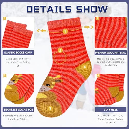 Image of Eocom Kids Wool Socks For Boys Girls Warm Hiking Thermal Winter Cozy Soft Thick Toddlers Crew Boot Socks 6 Pairs