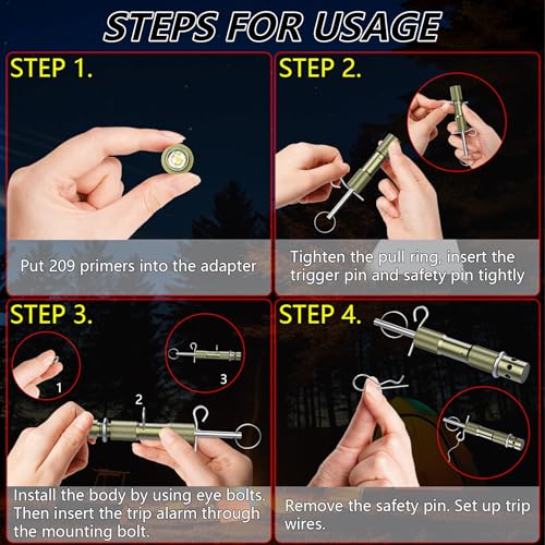 GLKTRS Perimeter Trip Alarm, Use 209 Primer Camping Trip Wire Alarm Camp Safe,Early Warning Security System Accessories for Camping and Property Safety/Bear Deterrent (Green) - Thumbnail 6